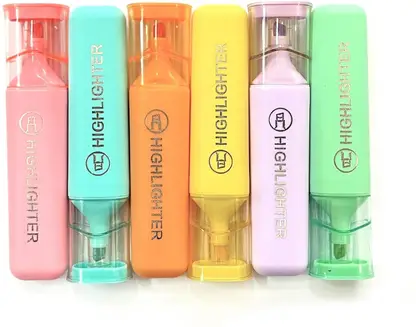 Definite Mini Pocket Smiley Emoji Highlighters for Kids (Pack of 6)  (Set of 6, Orange, Light Blue, Pink, Green, Yellow, Purple) - Image 2