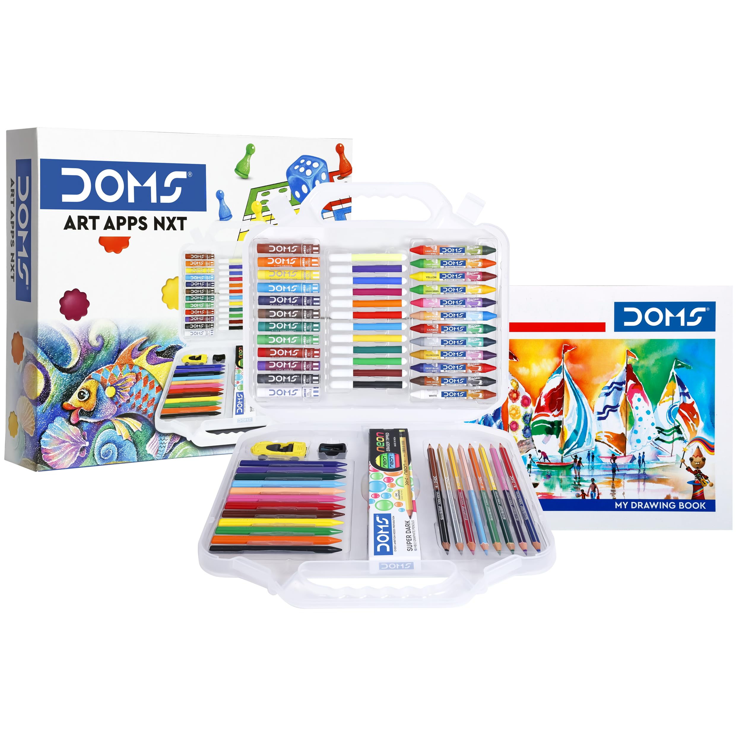 Doms Art Apps Nxt Kit With Plastic Carry Case | Perfect Value Pack | Kit For School Essentials | Gifting Range For Kids | Combination of 9 Stationery Items