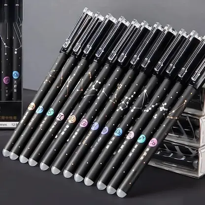 BREEPREE Erasable Galaxy Theme Star Zodiac Gel Pen with attached Magic Wipe Eraser Gel Pen  (Pack of 3, Ink Color - Blue)